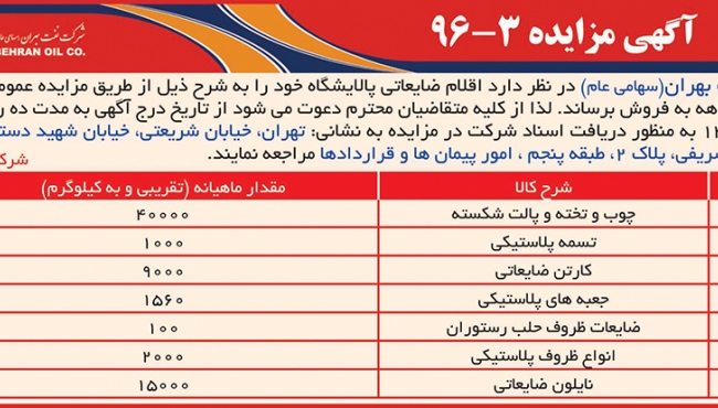 آگهی مزایده:: فروش اقلام ضایعاتی